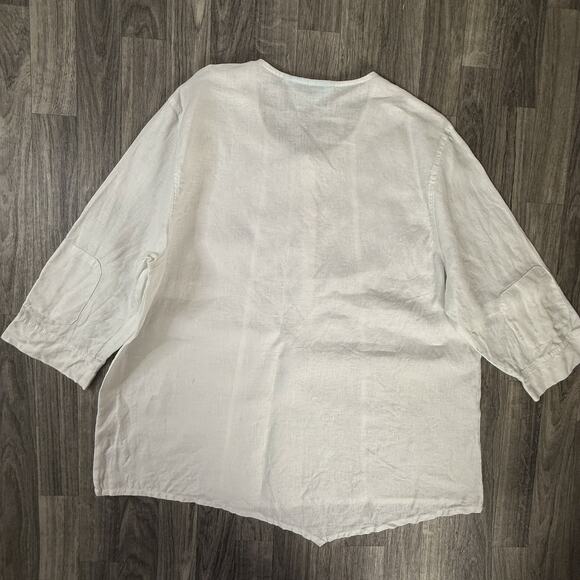 Anthony’s Resort Wear White Linen Blouse XL Button Front 3/4 Sleeve Beach Top - Picture 2 of 6